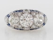3 CTW White Round Cut CZ Three Stone Art Deco  Sapphire Ring In Sterling Silver
