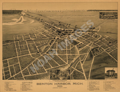 Panoramic Map of Benton Harbor Michigan 16x20