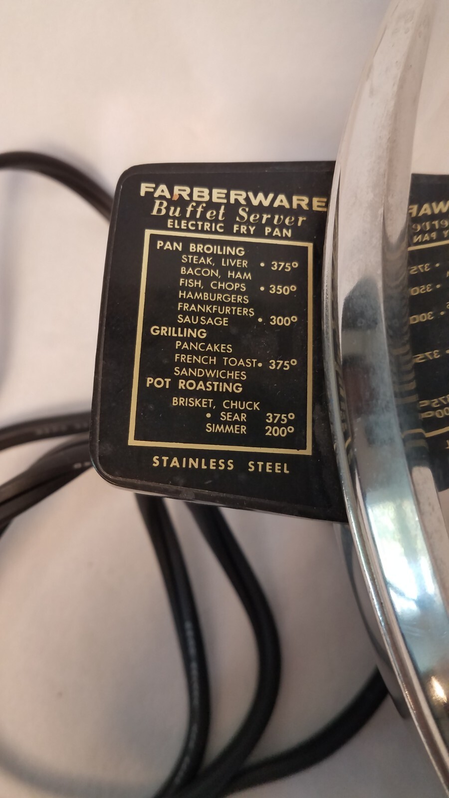VTG Farberware Electric Skillet Fry Pan 12" 335A Stainless Buffet