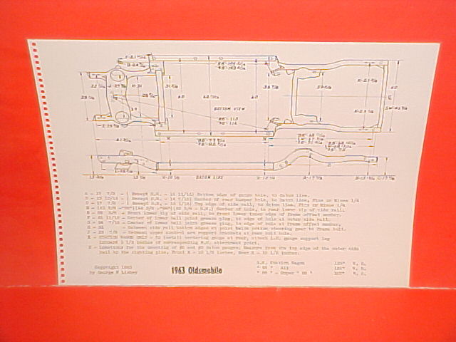 1963 OLDSMOBILE 98 SUPER 88 HOLIDAY STARFIRE CONVERTIBLE FRAME DIMENSION CHART