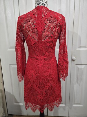 EUC Women's BCBGMAXAZRIA Red Lace A-line Bell Sleeve Lined Dress Size 4 |  eBay