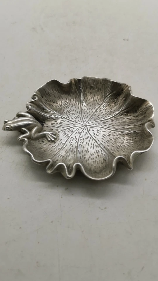 Antiguo Plato de Plata Plato de Incienso Rana Adornos Antiguos Colección Foto 3 de 4