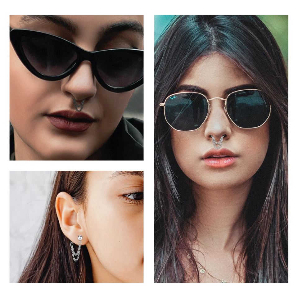 1 x 16G перегородки кликер хирургическая сталь нос кольцо на петлях сегмент обруч CZ пирсинг - Изображение 2 из 4