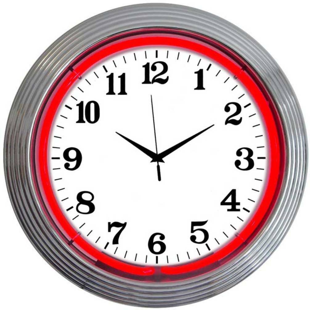 Neon Clock Sign Red hand blown glass wall light Kitchen Dine