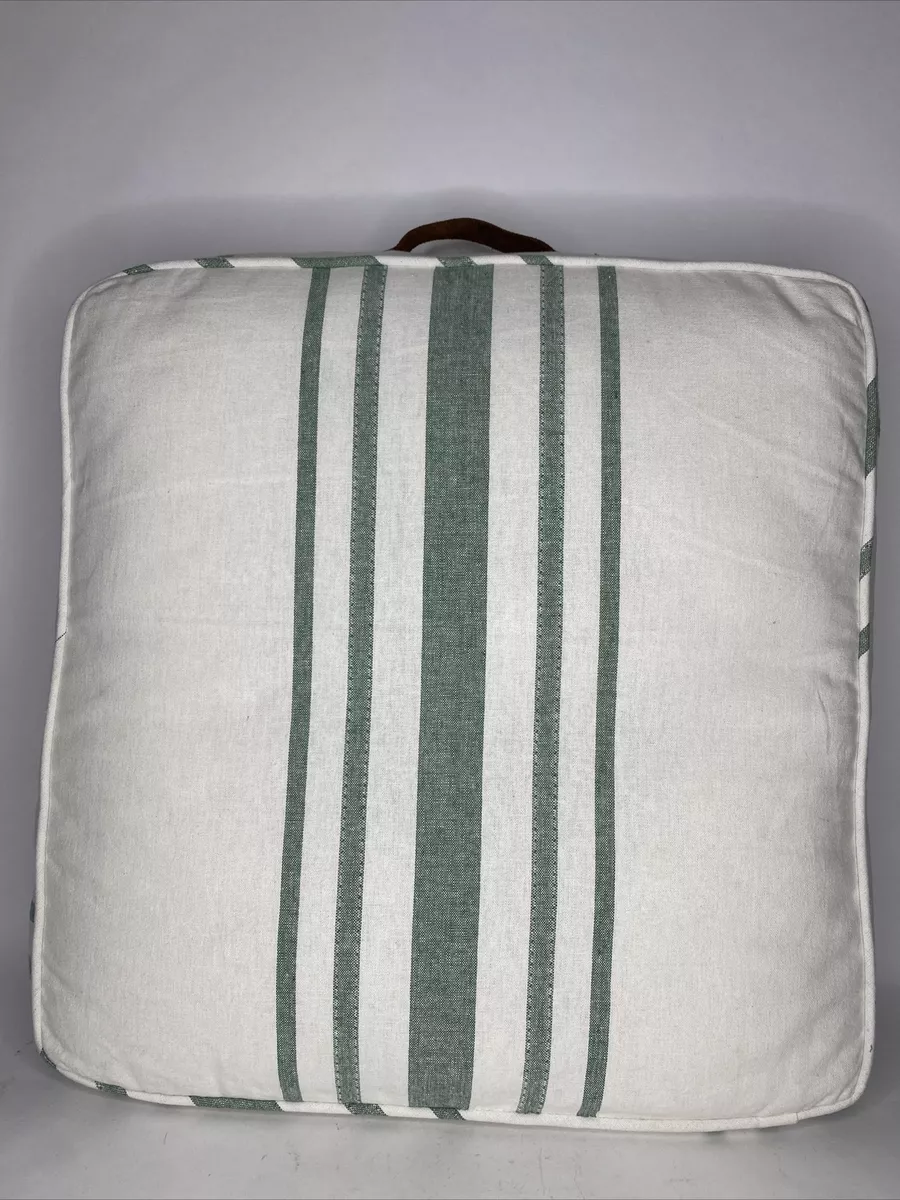 Hearth & Hand Magnolia Chair Cushion Leather Handle Green Ticking Stripe 22  X 22