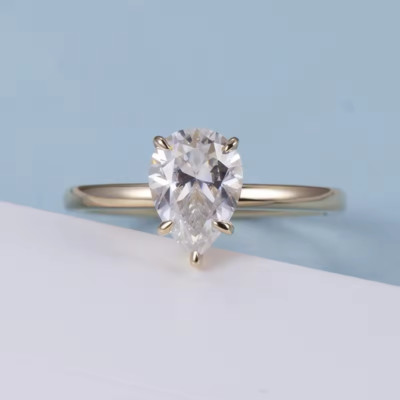 2.50 CTW Pear Cut D/VVS1 Moissanite Women Engagement Ring 14K Yellow Gold Plated