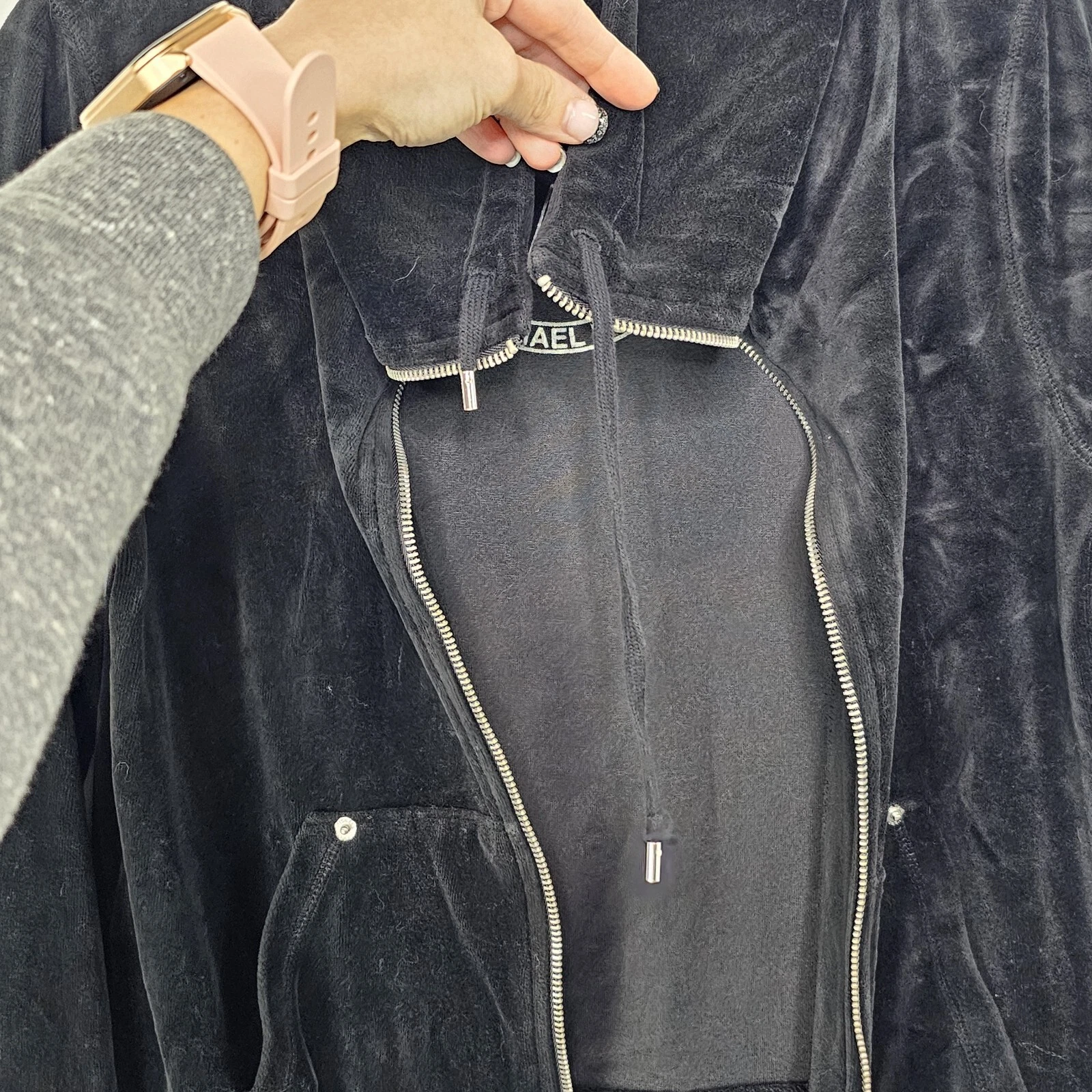 Giacca felpa donna Michael Kors velluto zip taglia media nero velluto