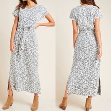 Anthropologie Dolan Taleen Belted Textured Midi Dress Womens XS Black White Slit