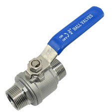Stainless Steel 304 Full Port Ball Valve with Blue Vinyl Handle, NPT Male x M...