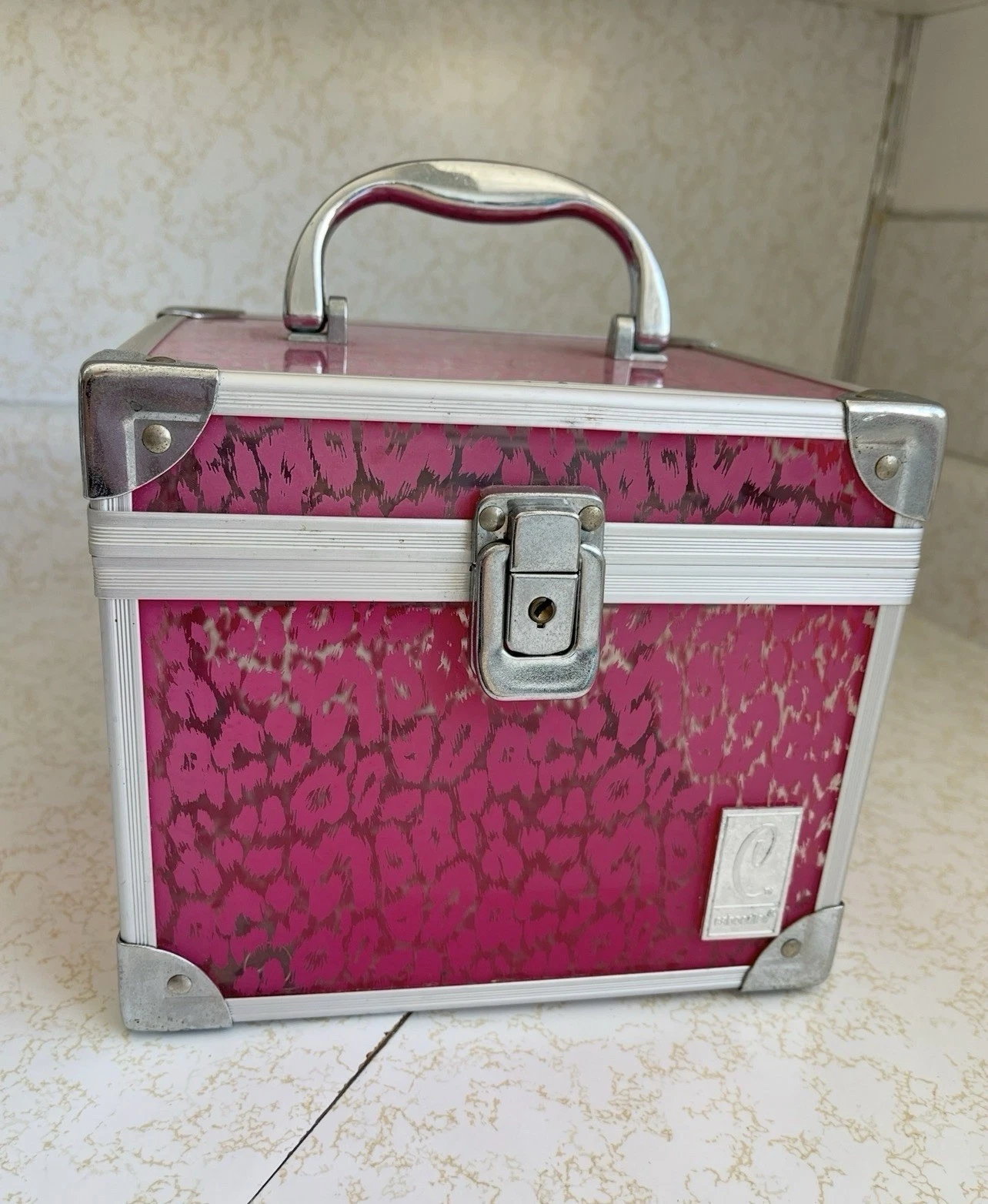 Vintage Y2K Caboodles Train Case Makeup Organizer Large Box Clear Pink Leopard