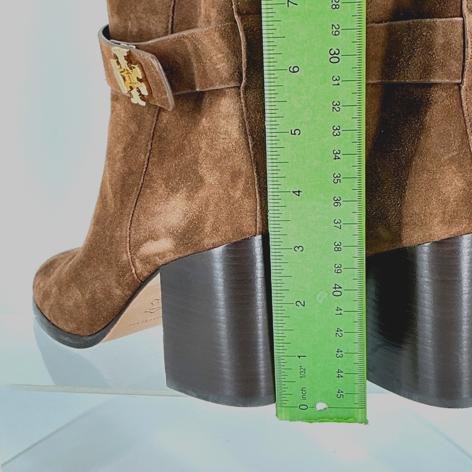 Tory Burch Size 6.5 Brown TURNLOCK HEELED Suede Ankle Boots NEW Gold Logo $500 thumbnail 6