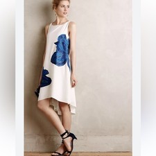 Anthropologie Ranna Gill Sleeveless blue floral embroidered bluebell dress S