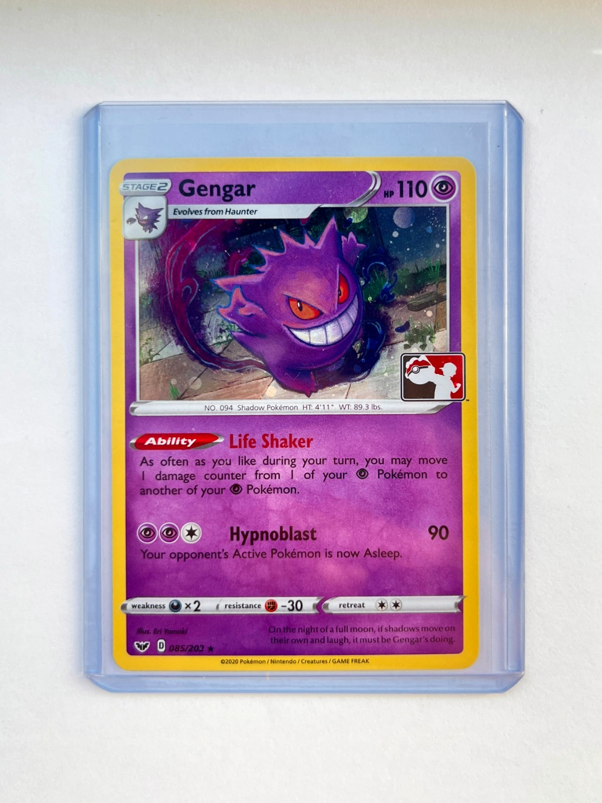 2020 Pokémon Gengar 85/202 Sword Shield Holo Play! Library Club Stamp M/NM