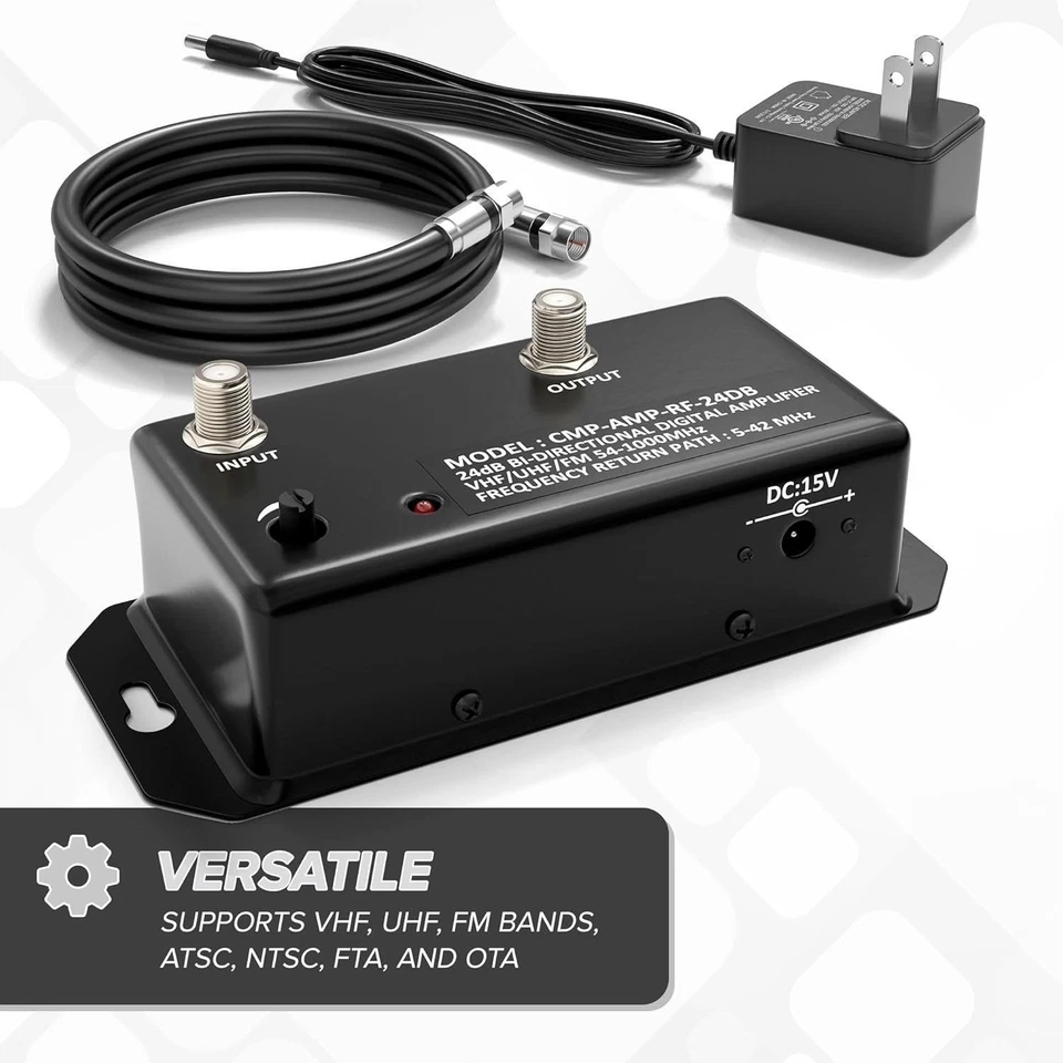 24dB TV Antenna Digital Signal Booster Amplifier for HDTV Cable - w/ Coax Cable - Image 4 of 4