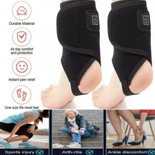 2X Electric USB Heating Warm Ankle Pad Heated Pain Relief Heat Brace Wrap Black