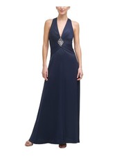 VINCE CAMUTO Womens Navy Zippered Embellished Cross-back Pleated Sleeveless V