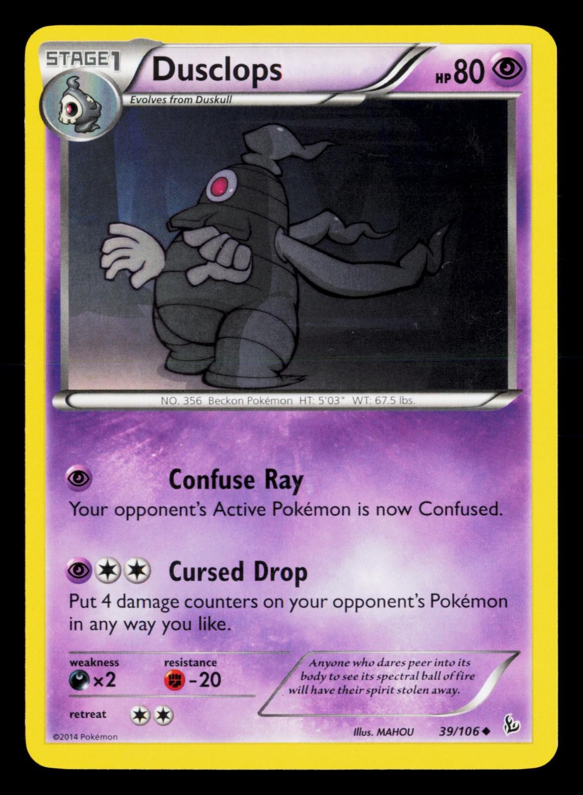 Dusclops 39/106 Uncommon Flashfire Pokemon Lightly Played
