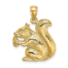 14k Yellow Gold Textured Sitting Squirrel Charm Pendant Mother's Giftfor Mother
