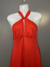 Red Halter Maxi Dress Womens Juniors 11 Keyhole Backless Formal Evening Gown