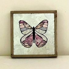 Butterfly Wall Art 14x14 Purple Silver Wood Framed Cottage Decor
