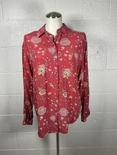 Vintage Liz Claiborne 100 Silk Red Floral Button Down Shirt Size 8 EUC