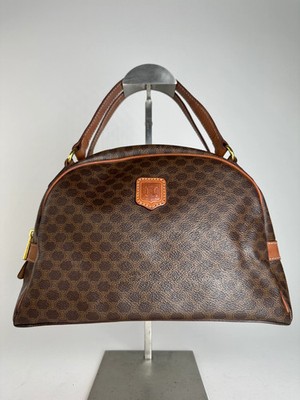 Vintage Celine Paris Triomphe Monogram Leather Handbag Brown