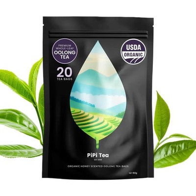 2Pack PiPi Tea Organic Oolong Tea Bags - Whole Leaf, 20 Bags 4g Each - Cortisol