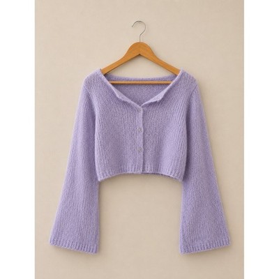 one after another NICE CLAUP Lavender Fuzzy Cropped Cardigan One Size
