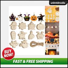 80PCS DIY Wooden Halloween Ornaments - Unfinished Skull, Pumpkin, Ghost Bat Cu