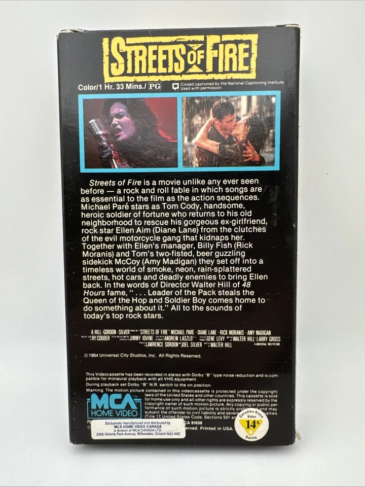 Streets of Fire (1984) VHS Crime Thriller Diane Lane Michael Pare Willem Dafoe Foto 2 de 4