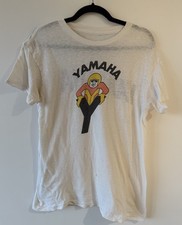 VINTAGE 70s Yamaha Motorcycle Racer Double Sided Retro T-Shirt - S/M White