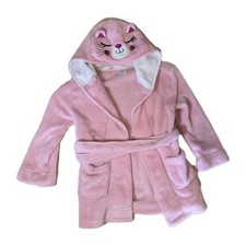 Wonder Nation Pink Plush Kitten Hooded Robe Girls XS 4/5 Tie Belt Pockets