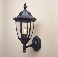 EBION Outdoor Wall Lantern IP44 Black Porch Light Clear Shade Plastic P2542