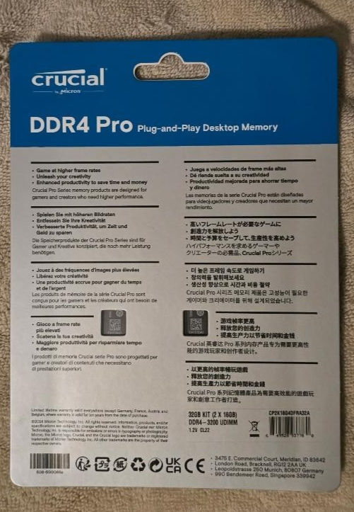 Crucial Pro 32GB DDR4 RAM Kit (2x16GB), High-Performance (16GBx2