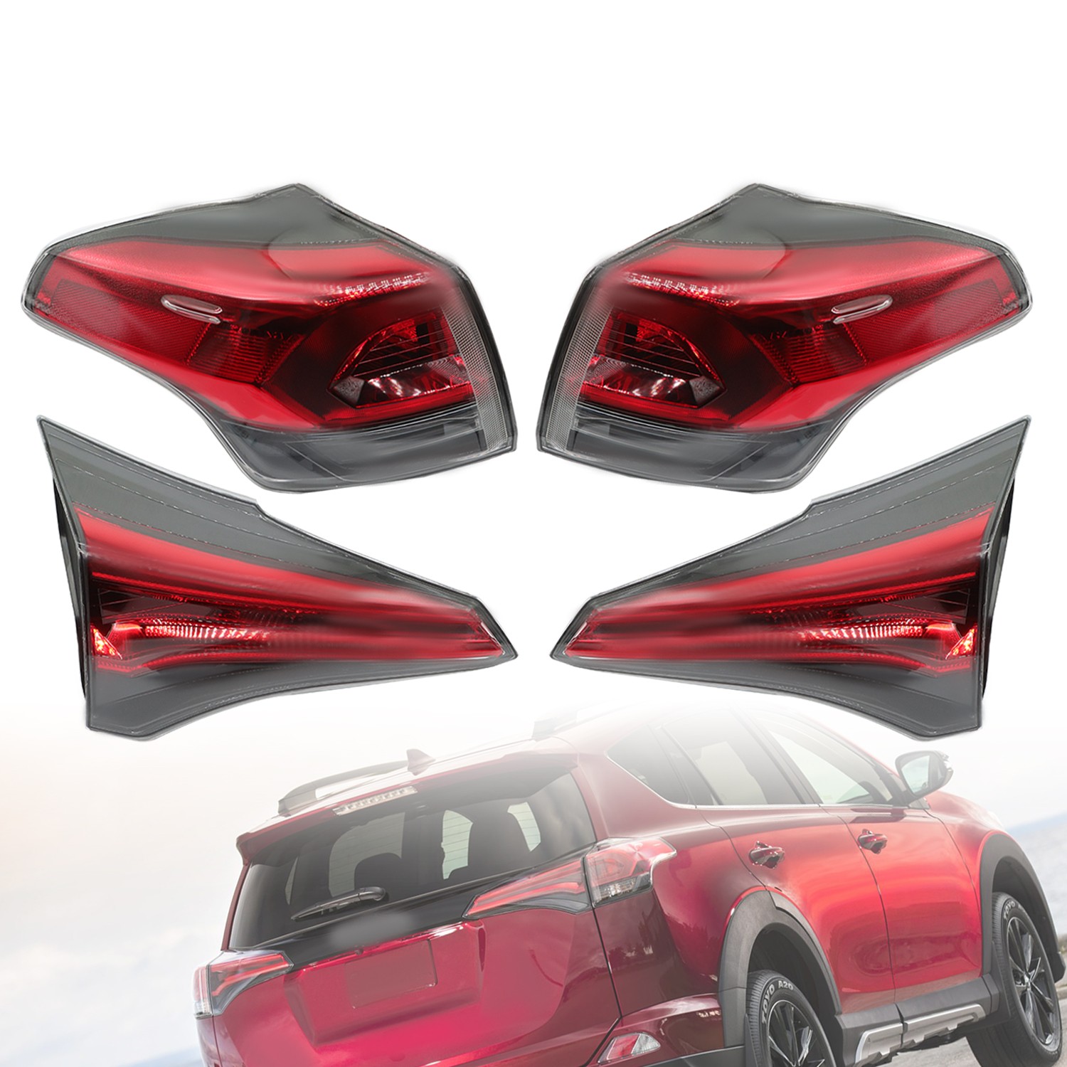 For Toyota RAV4 2016-2018 Halogen Left Right Outer Inner Set of 4PCS Tail Lights