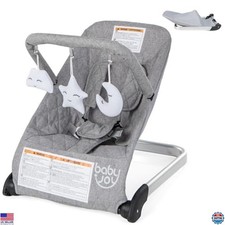BABY JOY Baby Bouncer, Foldable Baby Bouncer Seat with 5-Point Safety Harness,