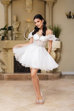 Womens Dresses For Prom Short Sweetheart Ruffled Puff Sleeves A-Line Plus Size