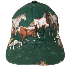 Infinity Chic Snapback Hat Green One Size All Over Horse Print Made in USA