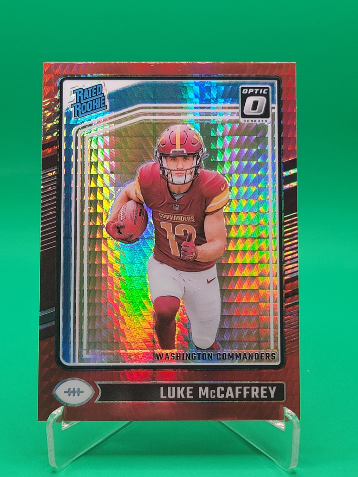 2024 Panini Donruss Optic Rated Rookie Luke McCaffrey #268 Red Hyper Prizm (RC)