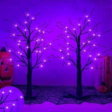 2 Pack 24 Inch Lighted Halloween Birches Tree 24 inch, Purple