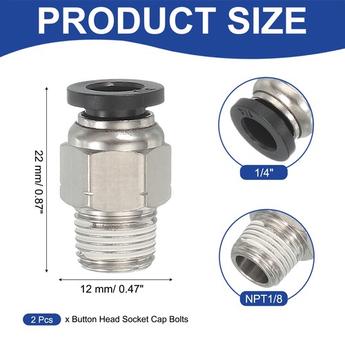 2 Pcs Push to Connect Fittings 1/4" OD x 1/8" NPT, Black - Picture 2 of 7