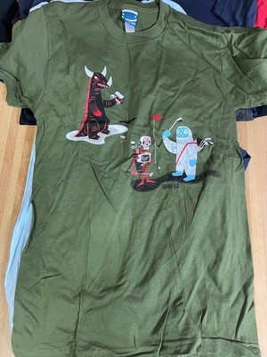 GAMA-GO vintage t-shirt Godzilla Yeti Deathbot Golfing Tim Biskup Sz S RARE NOS