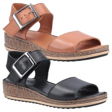 Womens Hush Puppies Ellie Slingback Wedge Heeled Buckle Sandals Sizes 4-8 WIDE