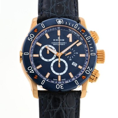 EDOX Chronoffshore 1 Chronograph 10221 Quartz Blue Dial Leather Men's Watch