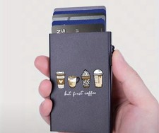 Slim Metal Wallet   Minimalist RFID-Blocking Pop-Up Card Holder But First Coffee