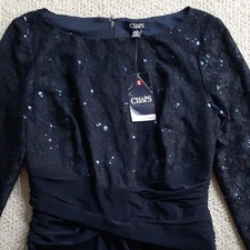 Chaps Navy Blue Lace Sequin Sheath Dress Knee Length Long Sleeve Size 8