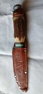 Jagdmesser Hubertus Solingen rostfrei mit Horngriff org.Lederscheide