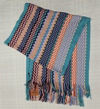 Missoni Chevron Zig Zag Fringe Wool Blend Scarf Colorful NWT
