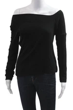 Enza Costa Womens Black Long Sleeve Basic Top Viscose Blend Size S