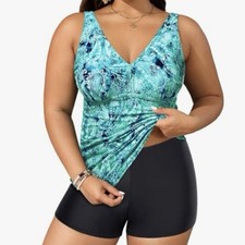 Yonique Tankini Swimsuit With Shorts Women s 22W Plus Size Two Piece Set Paisley